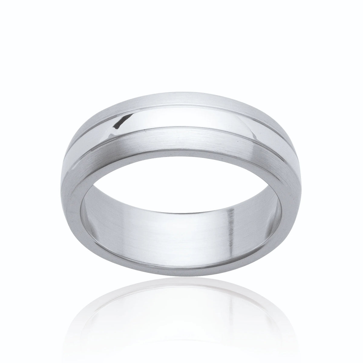 Bague anneau brossé à bords biseautés en acier vu de profil