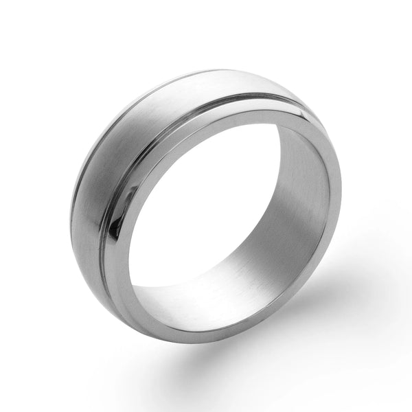 Bague anneau brossé à rainure centrale en acier