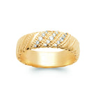 Bague anneau cannelures obliques et lignes de zircons en plaqué or