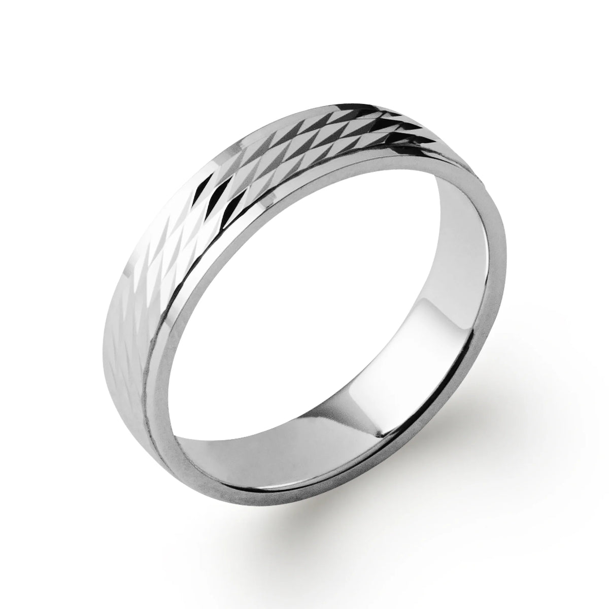 Bague anneau ciselé en losanges en argent 925 rhodié homme