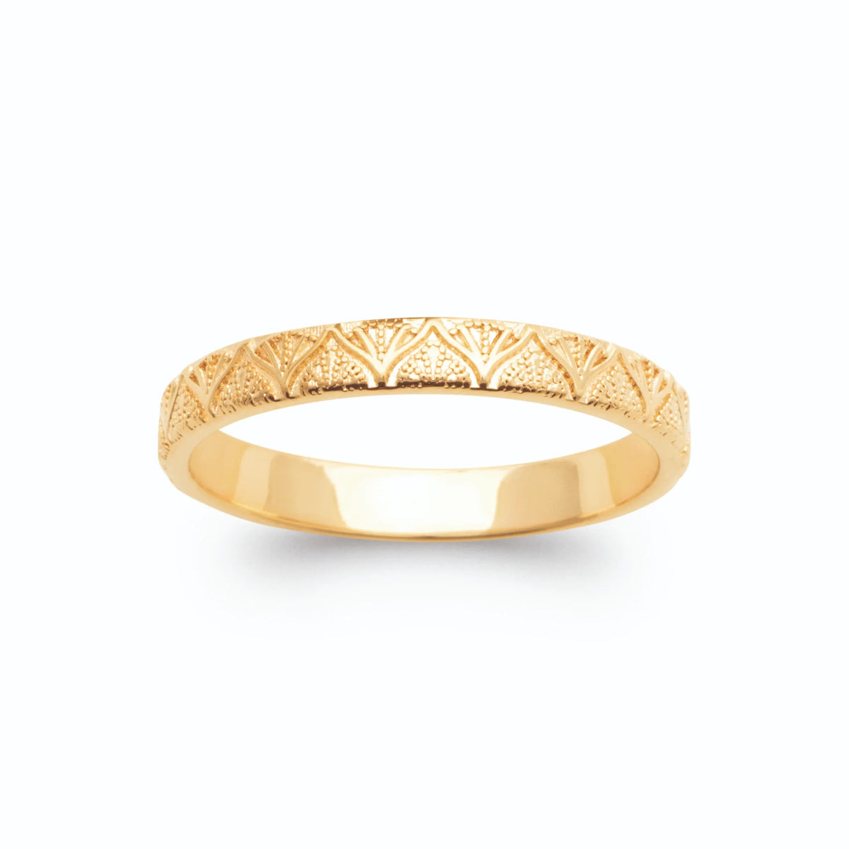 Bague anneau ciselé motif triangles en plaqué or