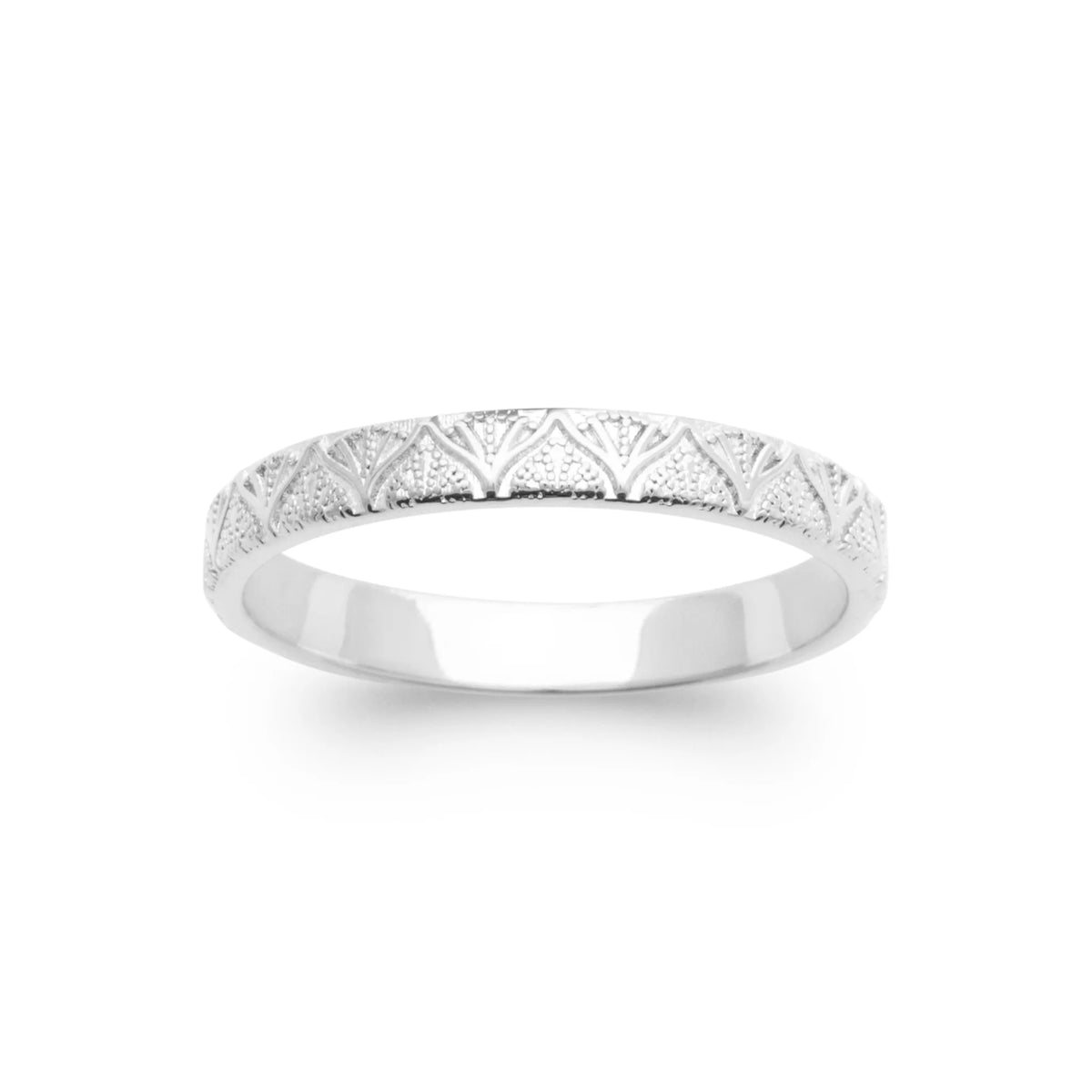 Bague anneau ciselé de triangles en argent 925 rhodié