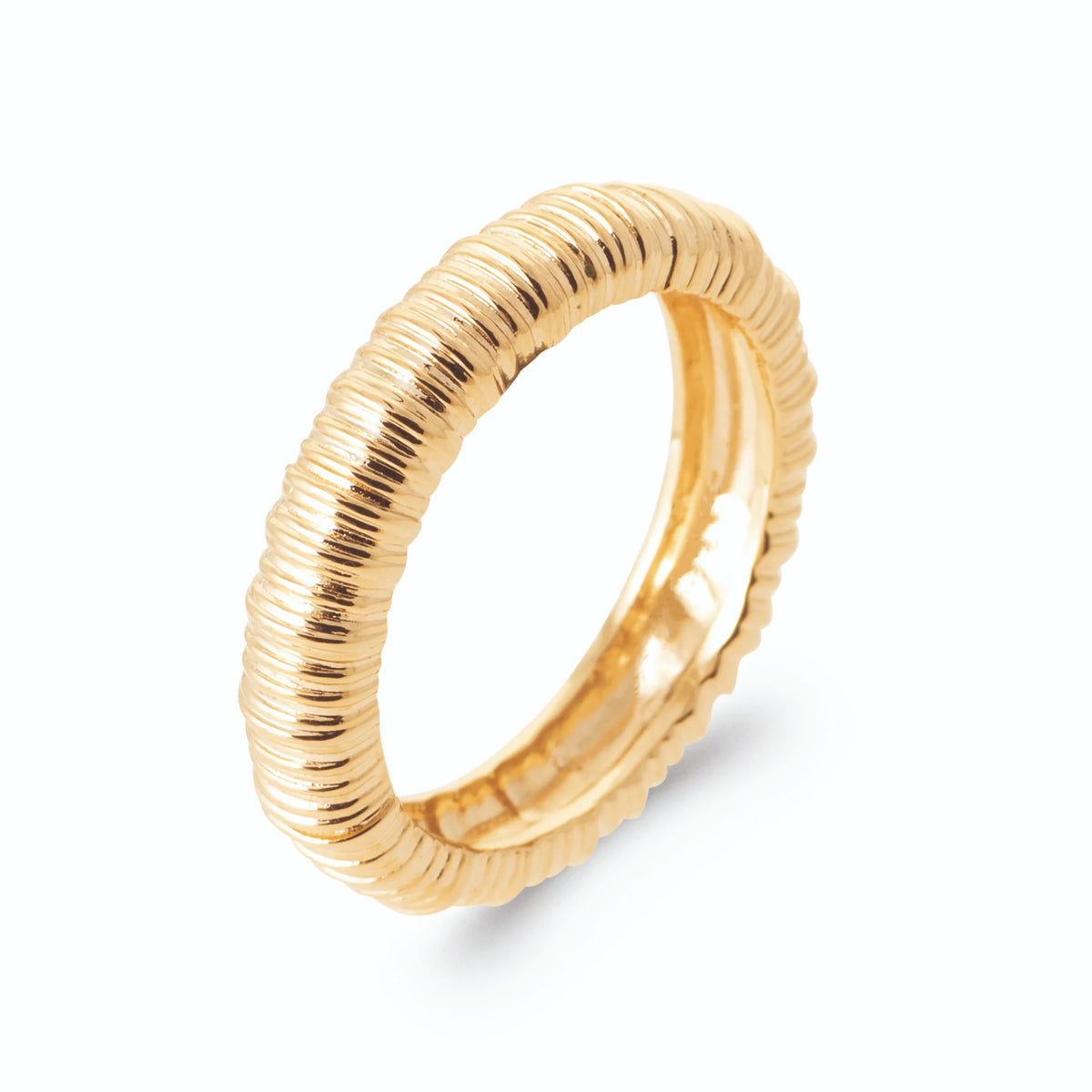 Bague anneau côtelé à nervures verticales effet soufflet en plaqué or