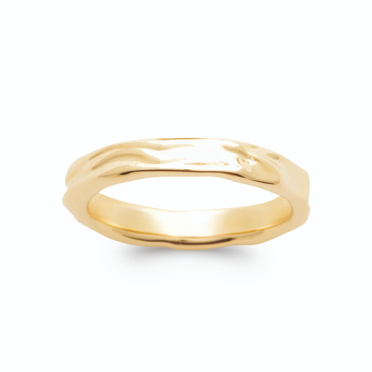 Bague anneau à facettes martelées irrégulières en plaqué or