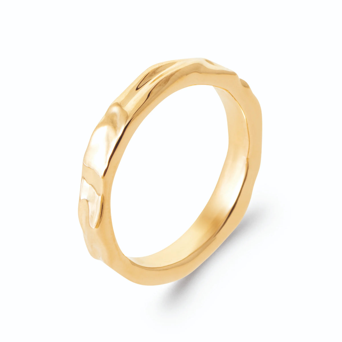 Bague anneau à facettes martelées irrégulières en plaqué or