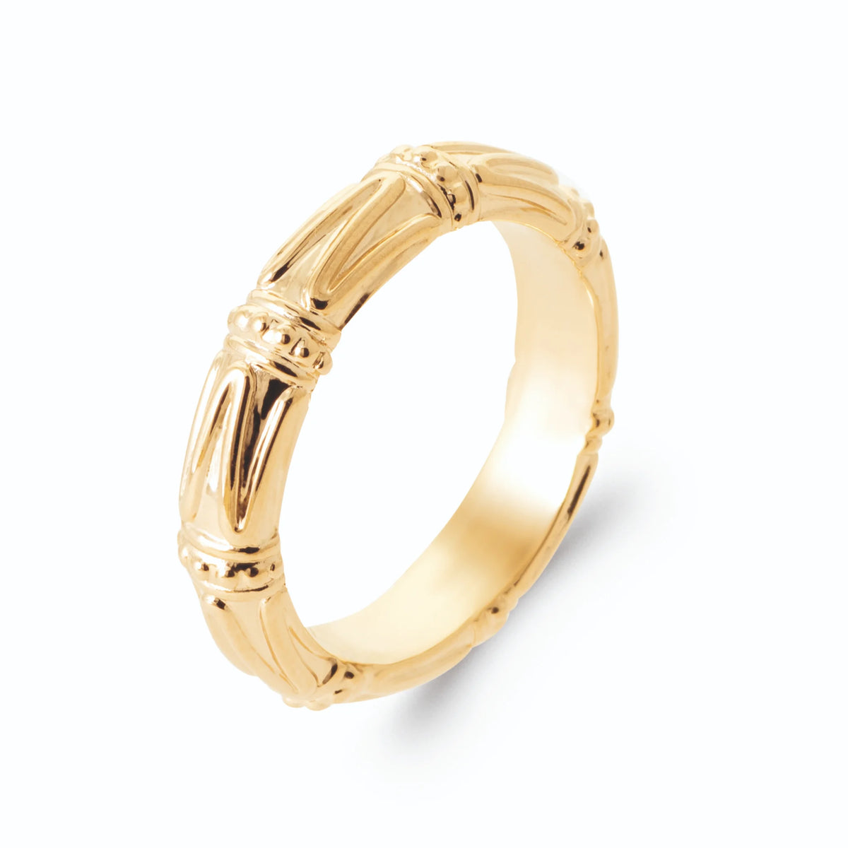 Bague anneau façon bambou ciselé en plaqué or