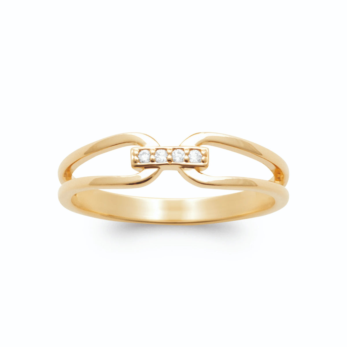 Bague anneau fendu relié par une barrette de zircons en plaqué or