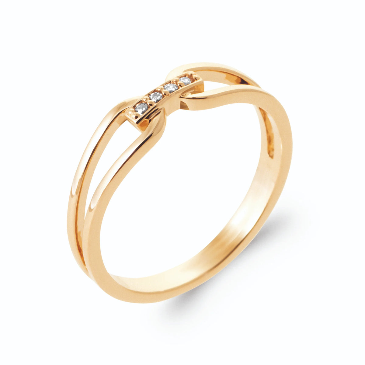 Bague anneau fendu relié par une barrette de zircons en plaqué or