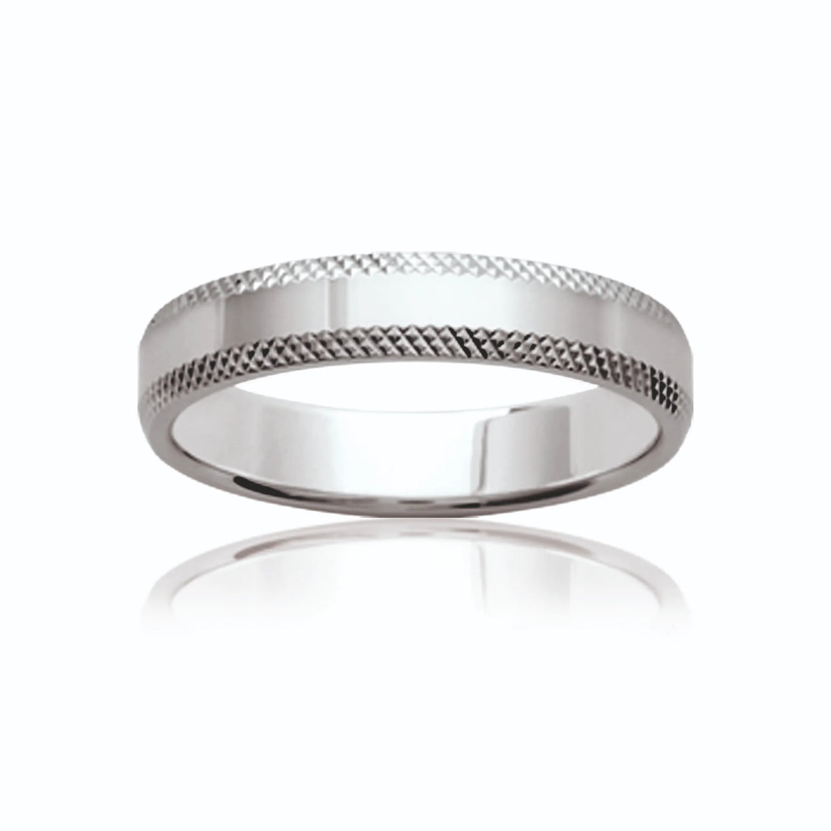 Bague anneau fin à bords diamantés en argent 925 rhodié homme vu de profil