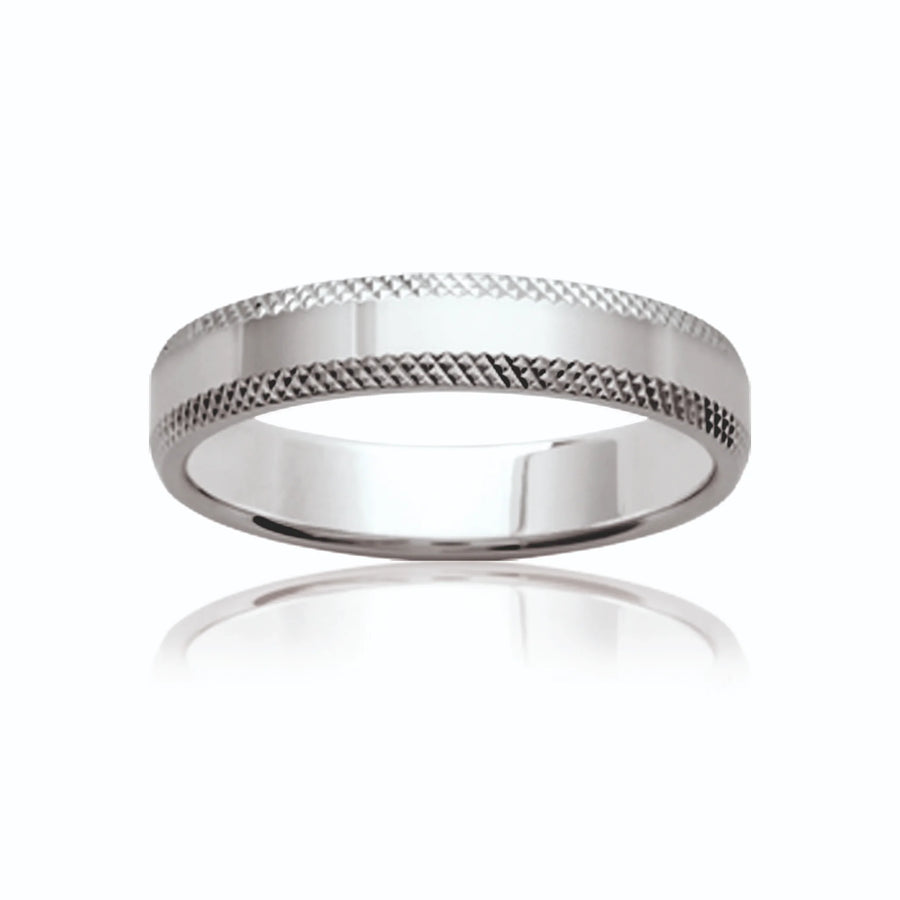Bague anneau fin à bords diamantés en argent 925 rhodié homme, portée à la main