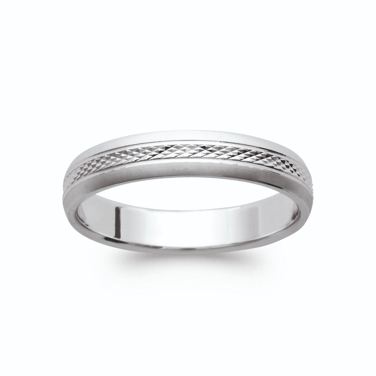 Bague anneau fin à frise diamantée en argent 925 rhodié homme vu de profil