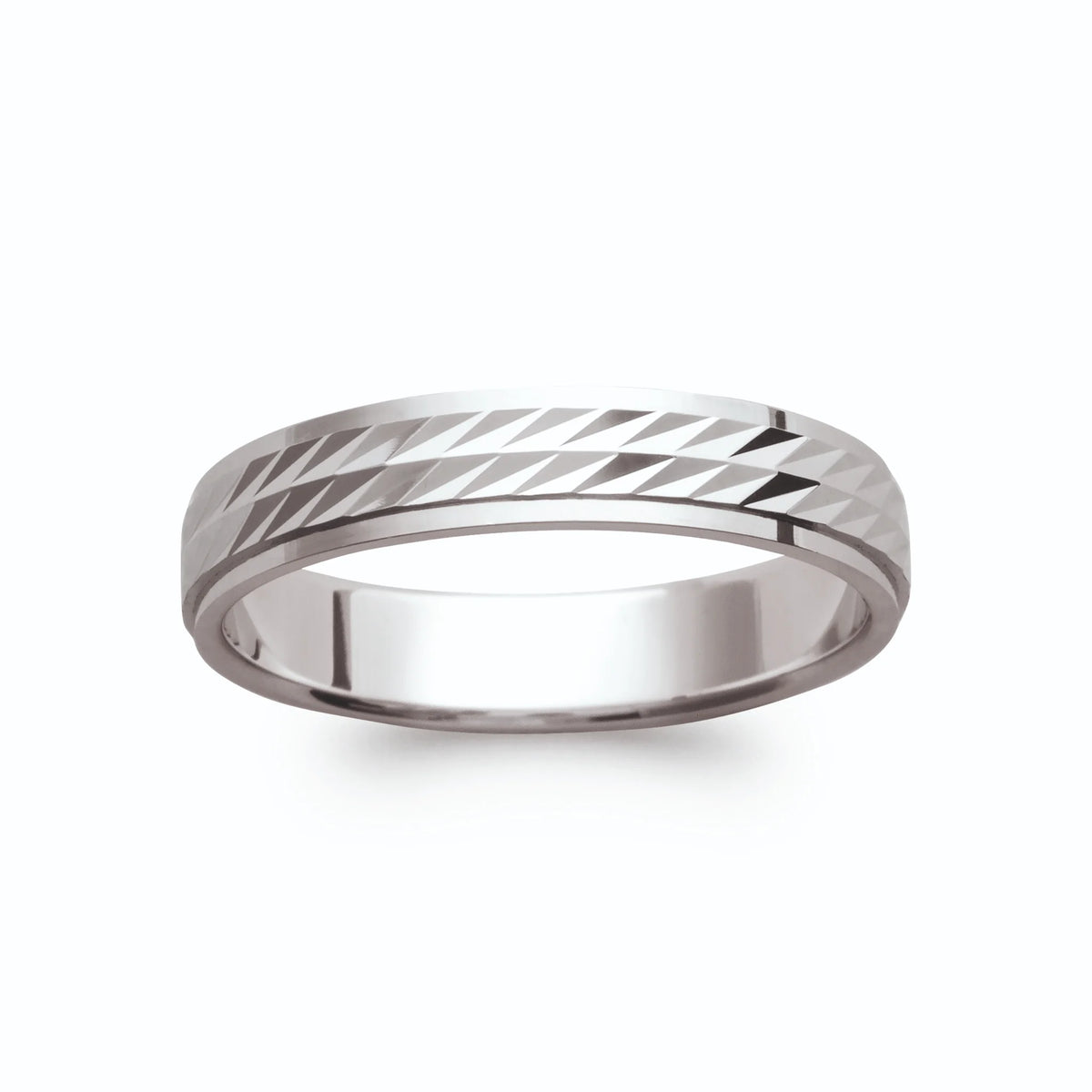 Bague anneau fin ciselé en losanges en argent 925 rhodié homme vu de profil