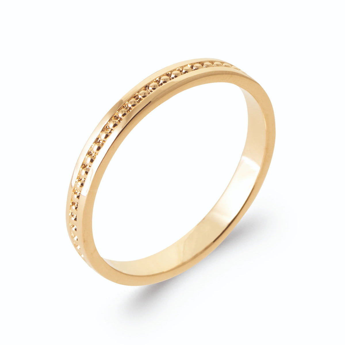 Bague anneau fin filets lisses et ligne de grains d’or en plaqué or