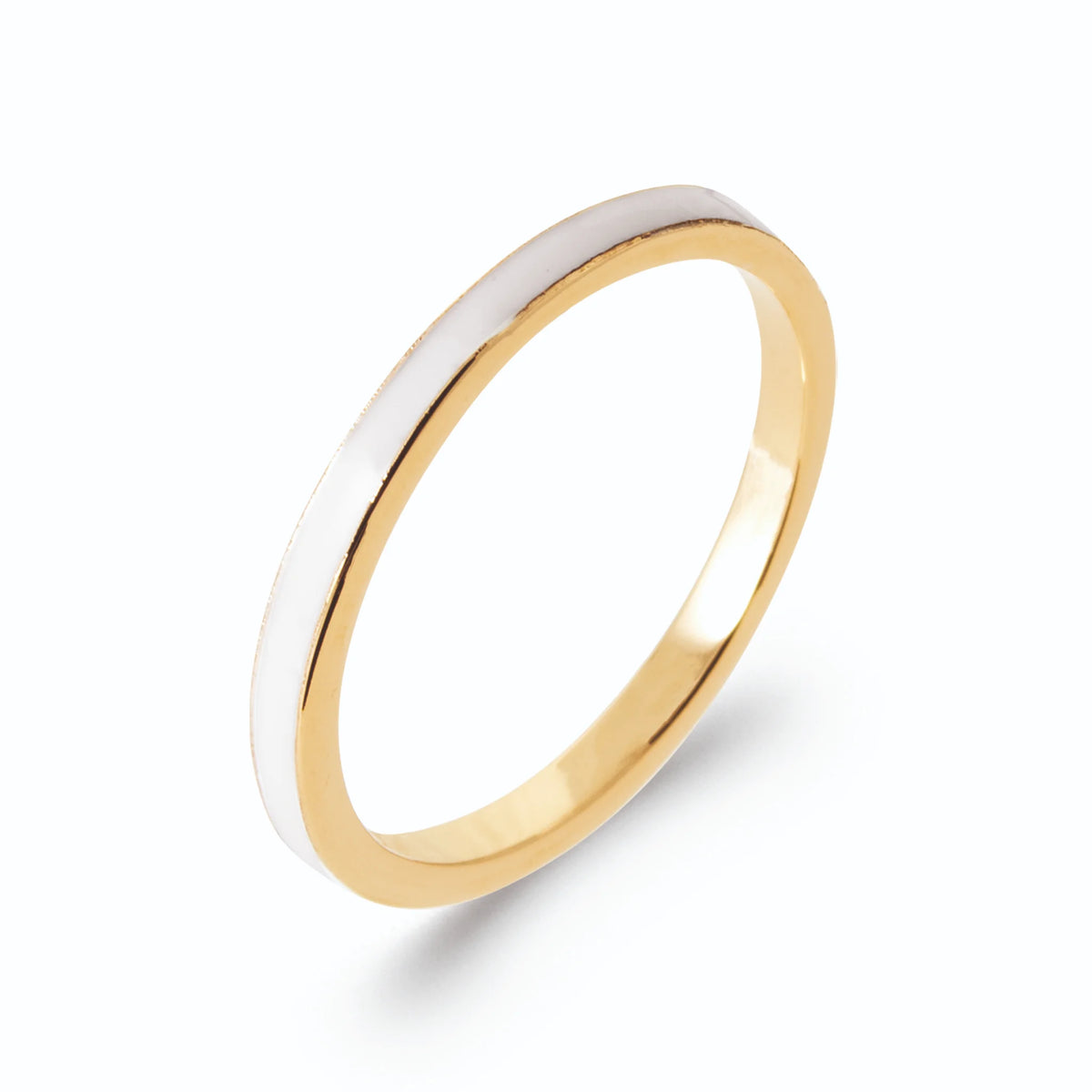 Bague anneau fin laqué blanc et liserés dorés en plaqué or