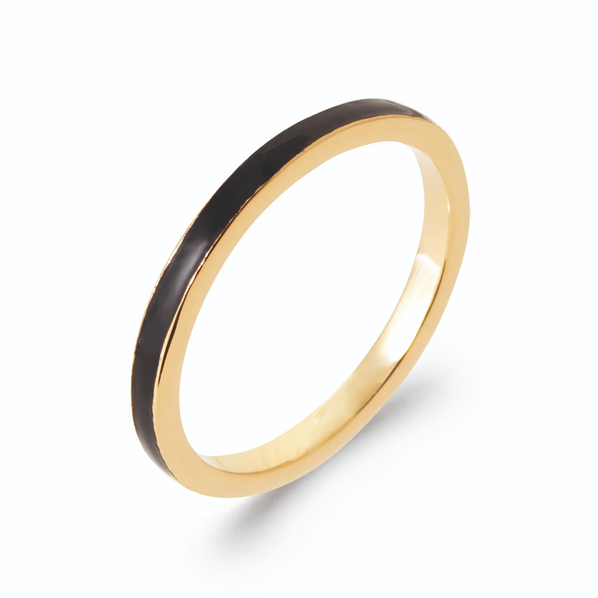 Bague anneau fin laqué noir et liserés dorés en plaqué or
