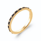 Bague anneau fin laqué noir à pois d’or en plaqué or