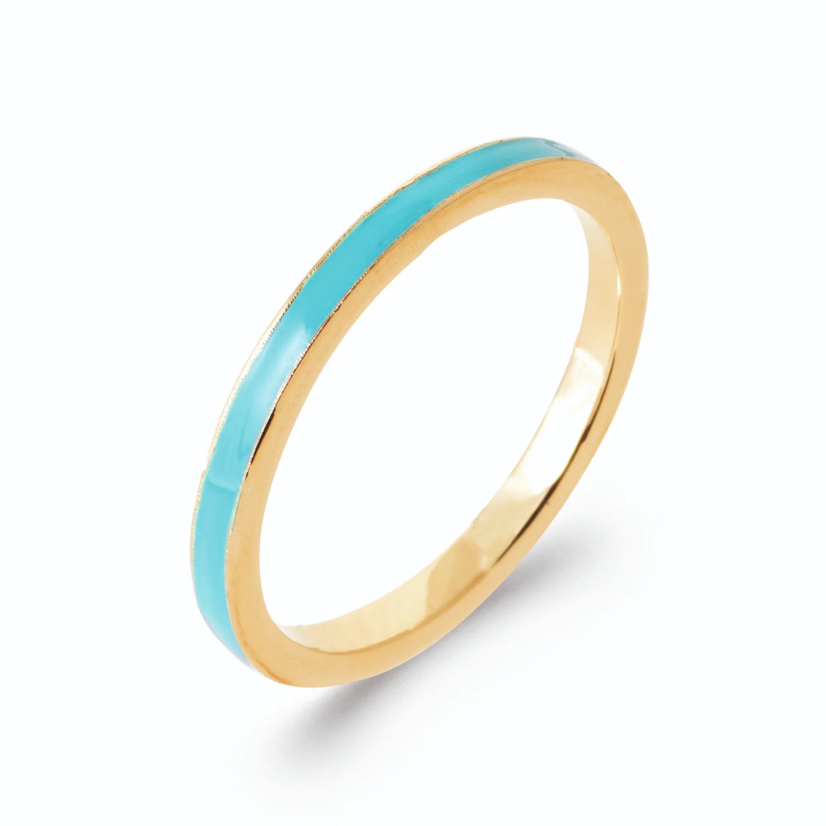 Bague anneau fin laqué turquoise et liserés dorés en plaqué or