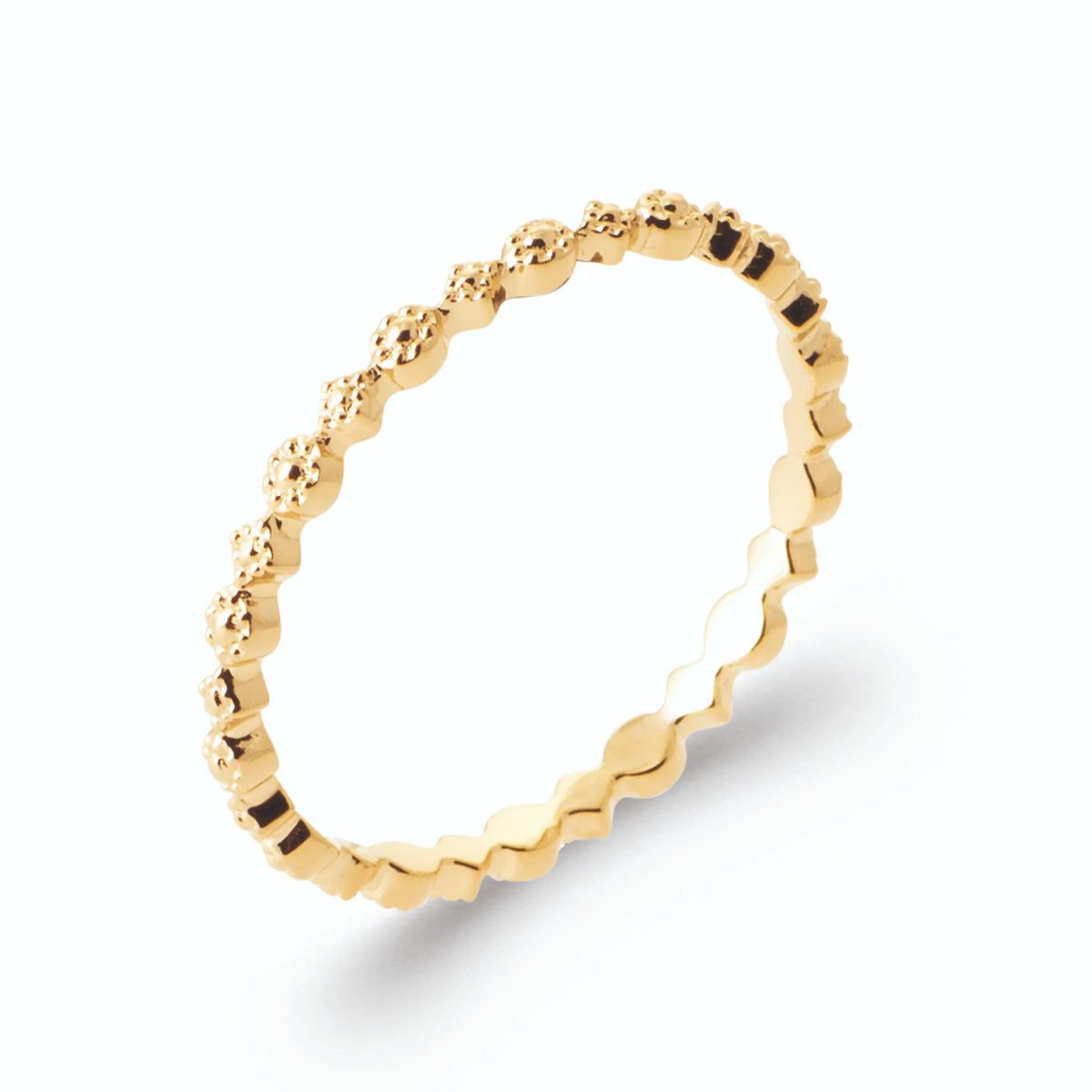 Bague anneau fin navettes polies et billes d’or alternées en plaqué or