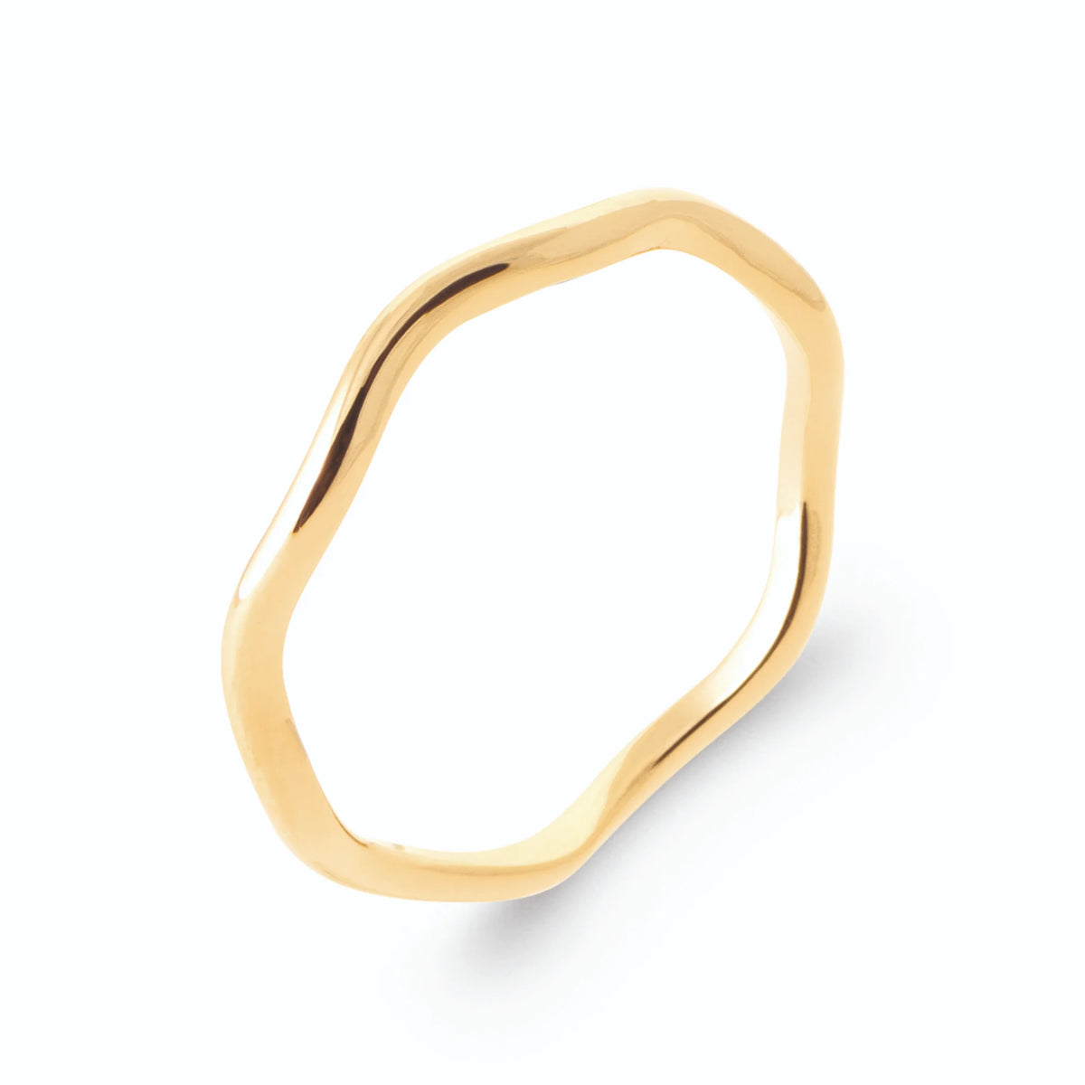 Bague anneau fin ondulé en or poli ligne souple en plaqué or