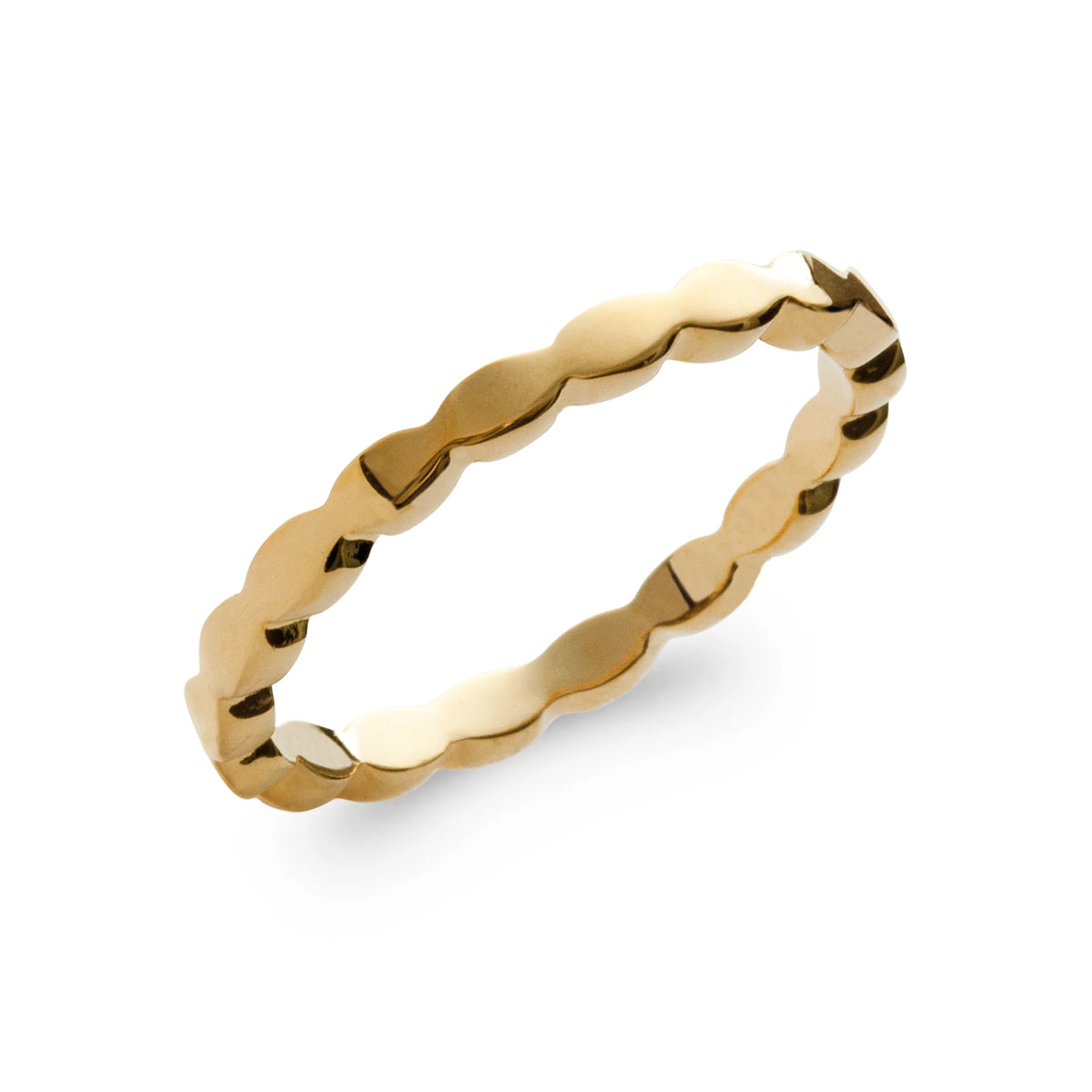 Bague anneau fin de petites navettes en or poli enchaînées en plaqué or
