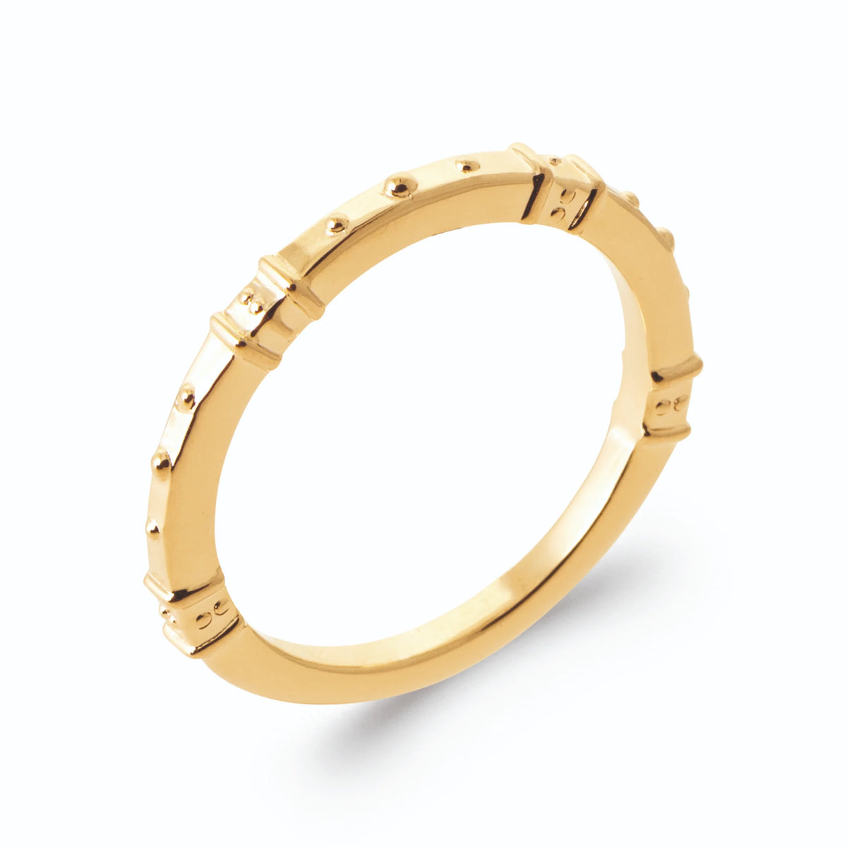 Bague anneau fin ponctué de petits clous carrés en plaqué or