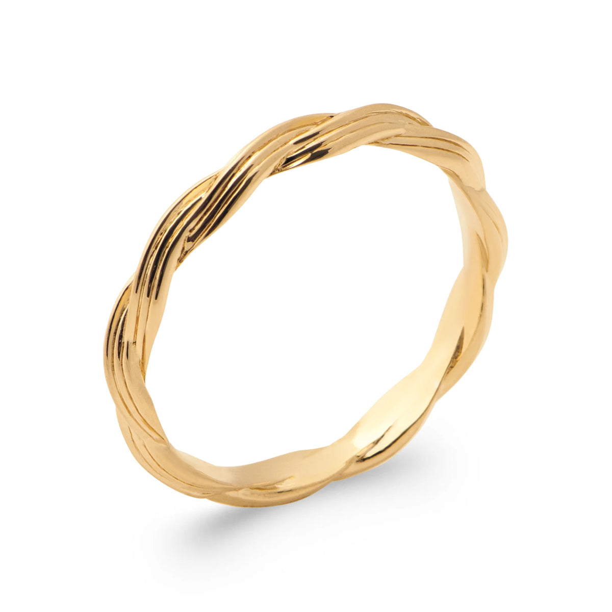 Bague anneau fin tressé de trois brins d’or poli en plaqué or