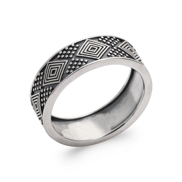 Bague anneau gravé de losanges en argent 925