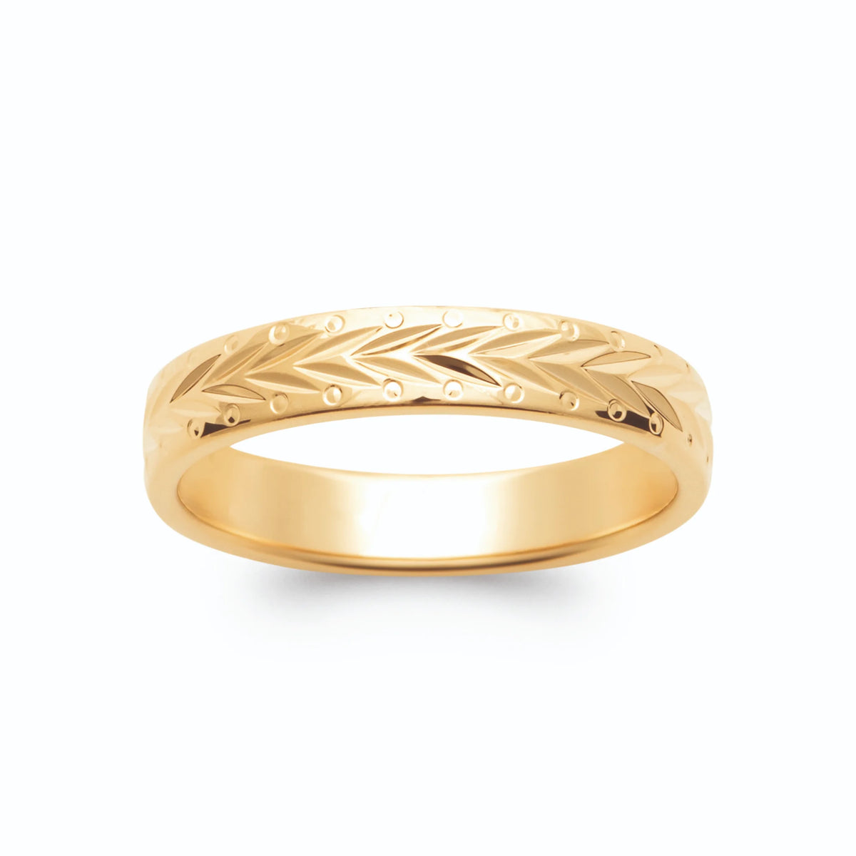 Bague anneau jonc gravé d’une frise d’épis en chevrons en plaqué or