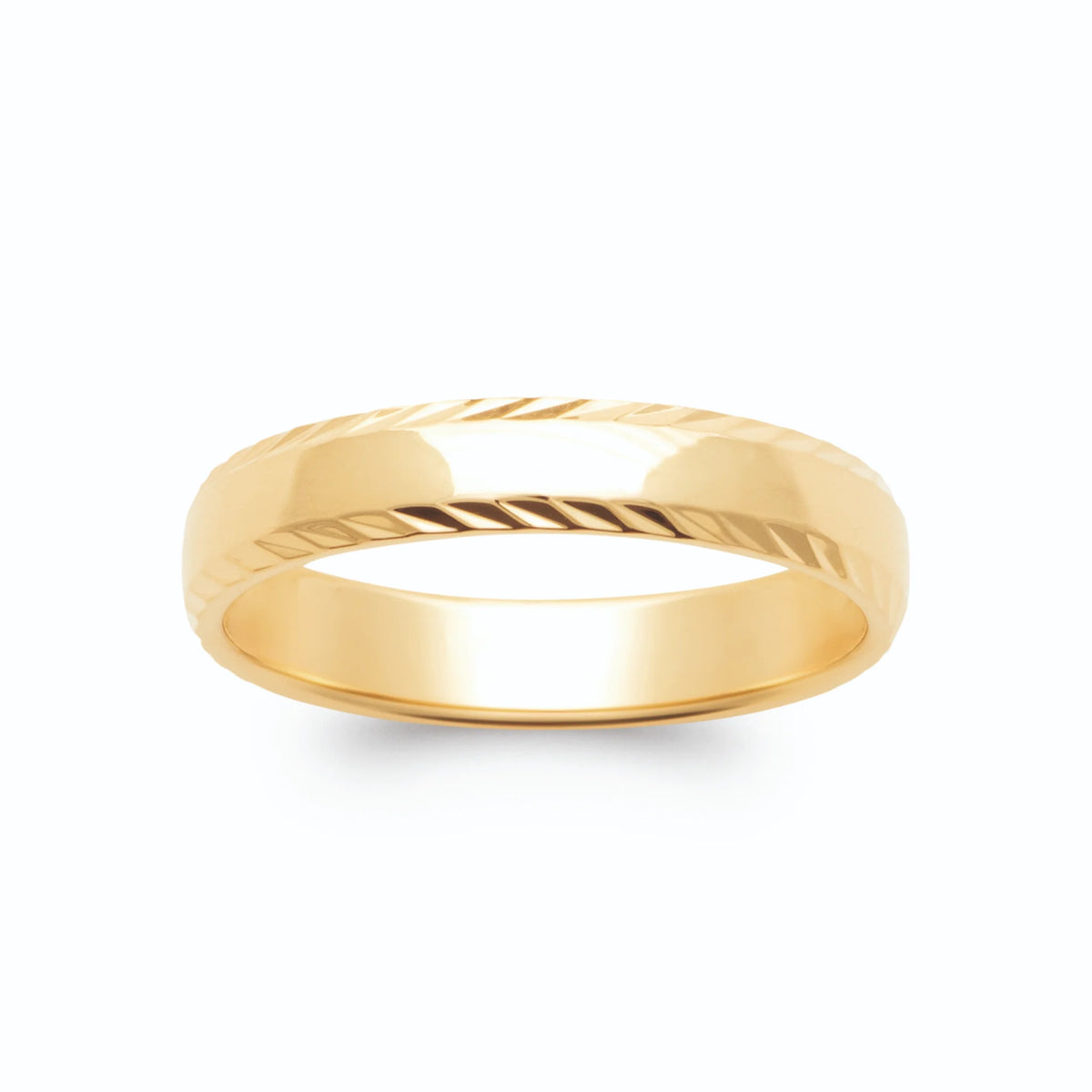 Bague anneau jonc plat poli à ciselures diagonales en plaqué or
