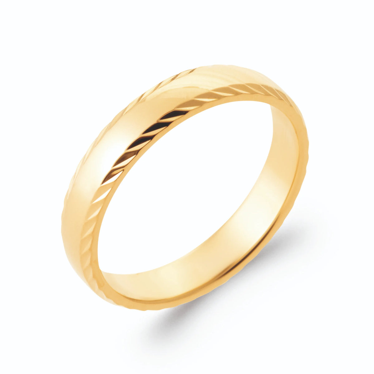 Bague anneau jonc plat poli à ciselures diagonales en plaqué or