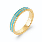 Bague anneau laqué turquoise et ligne de grains d’or en plaqué or