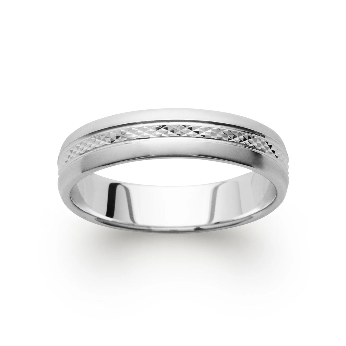 Bague anneau large à frise diamantée en argent 925 rhodié homme vu de profil