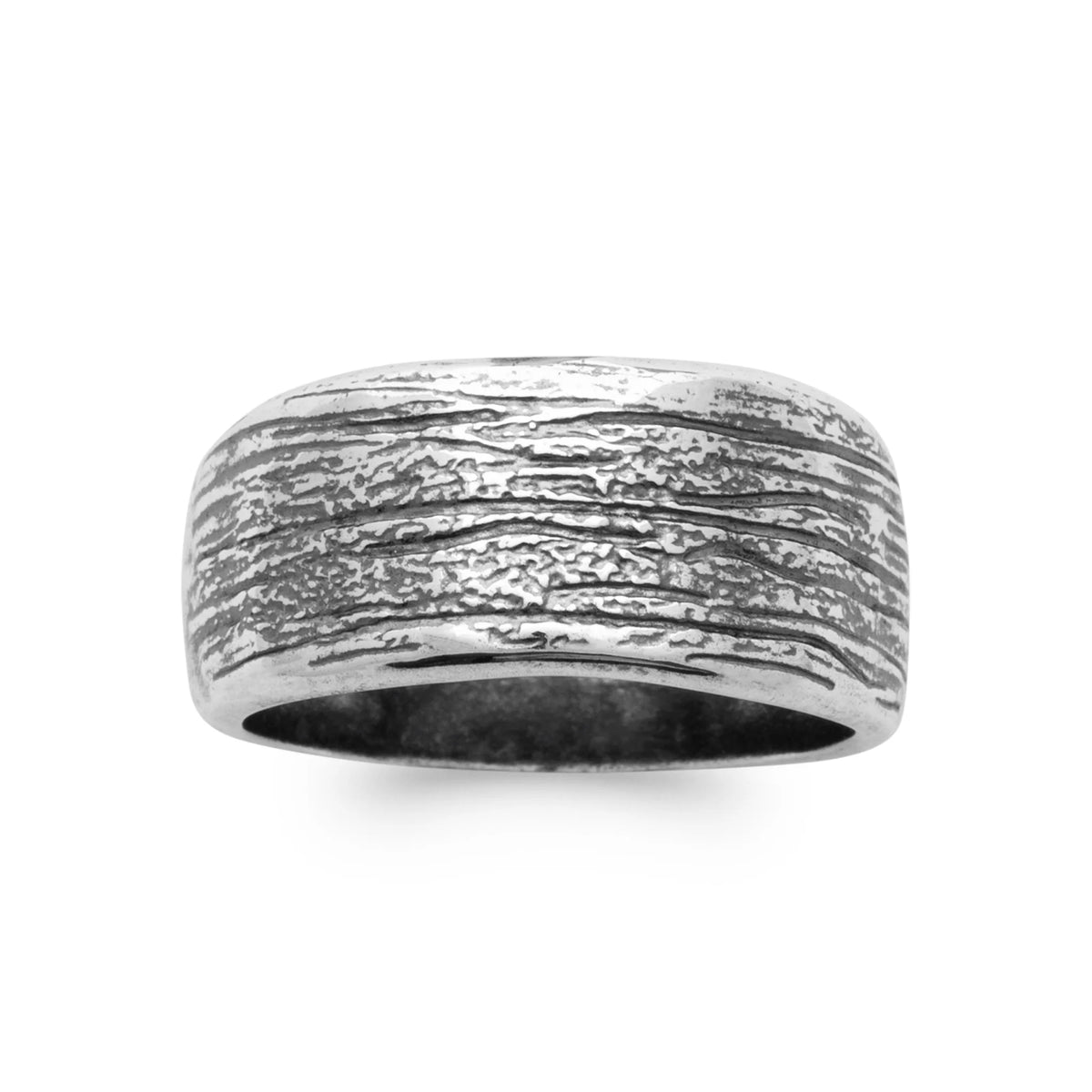 Bague anneau large effet écorce en argent 925 vu de profil