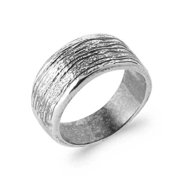 Bague anneau large effet écorce en argent 925