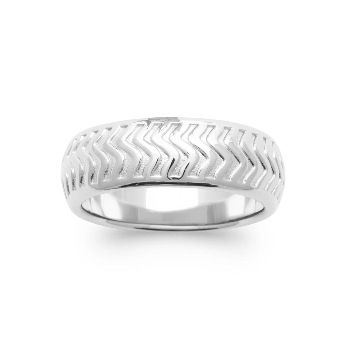 Bague anneau large gravé de chevrons en argent 925 rhodié