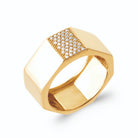 Bague anneau large octogonal et plateau carré pavé de zircons en plaqué or