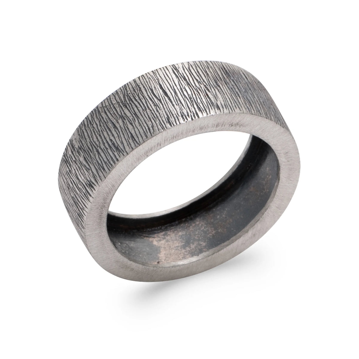 Bague anneau large strié patiné en argent 925