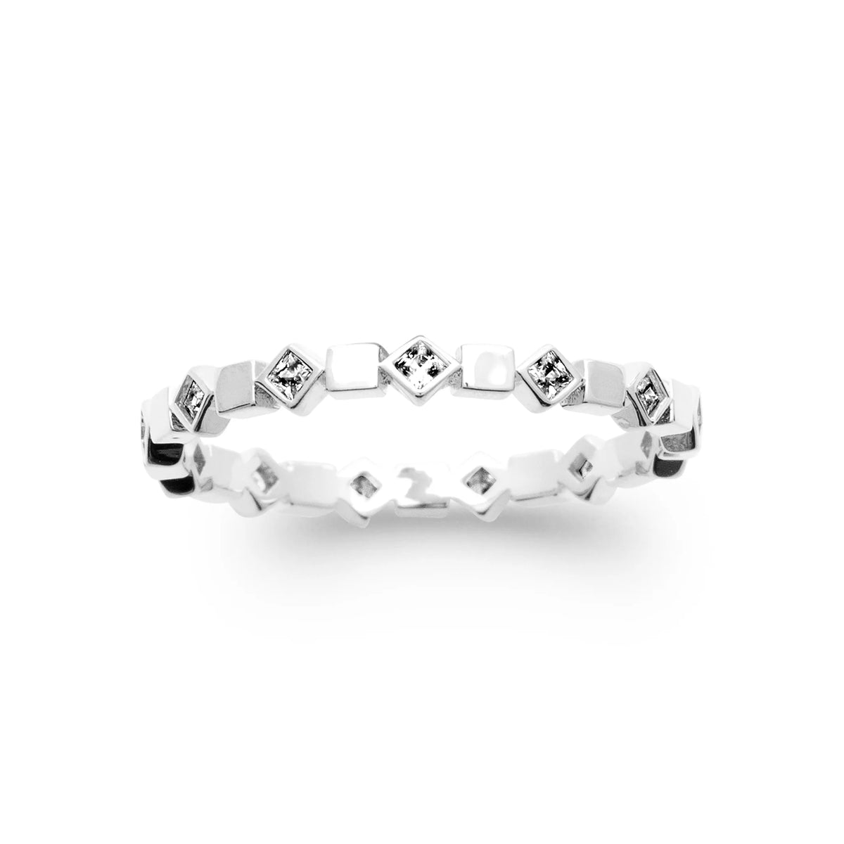 Bague anneau de losanges sertis de zircons en argent 925