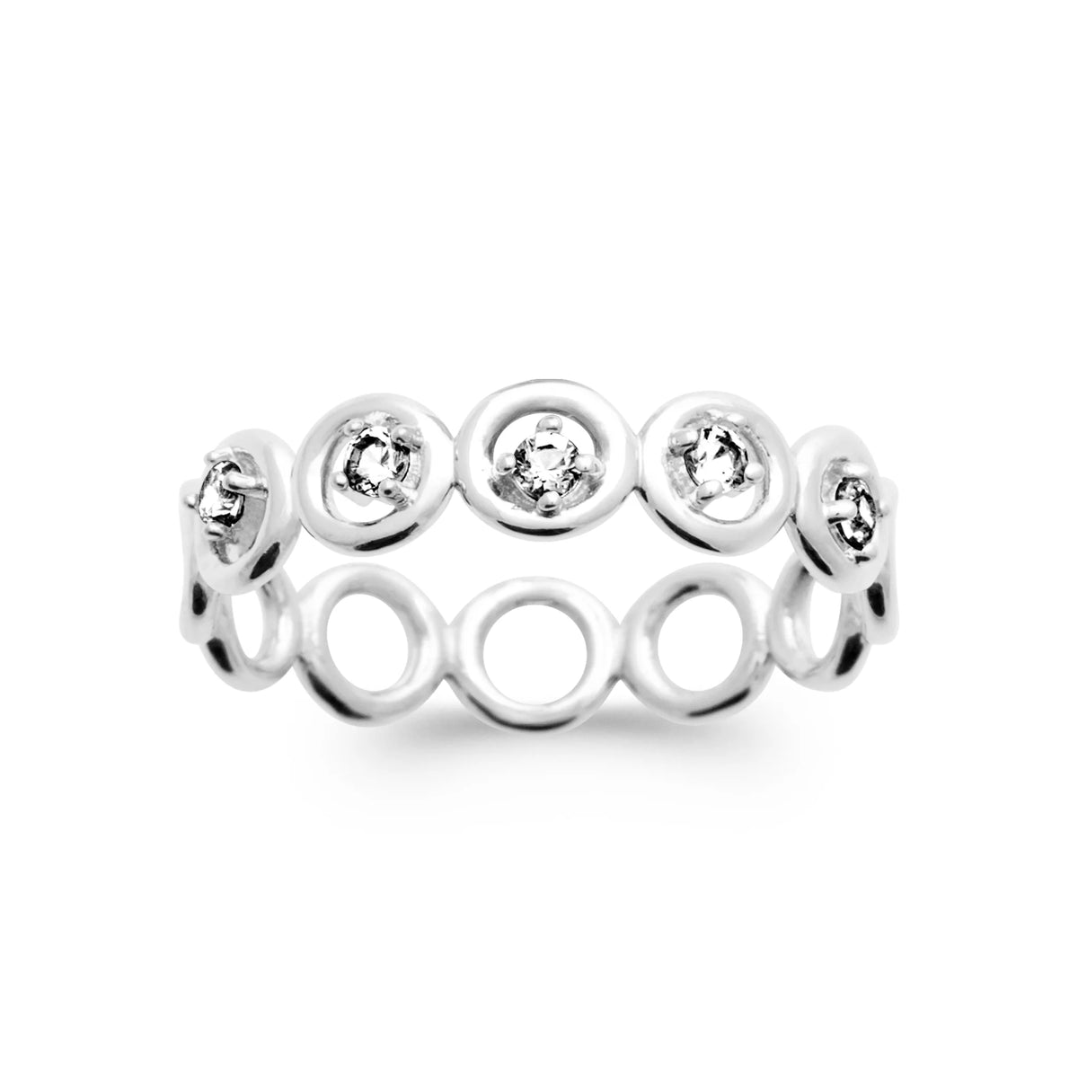 Bague anneau maillons ovales ajourés et zircons en argent 925
