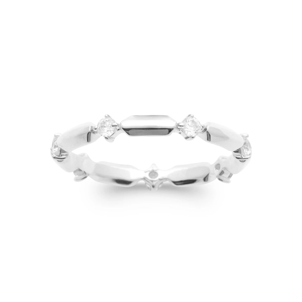 Bague anneau maillons rectangulaires sertis de zircons en argent 925