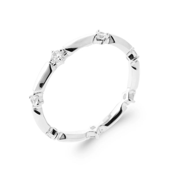 Bague anneau maillons rectangulaires sertis de zircons en argent 925