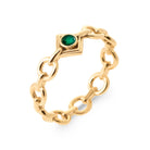 Bague anneau maillons ronds et pierre vert intense en losange en plaqué or