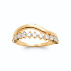 Bague anneau ondulé et ligne de zircons en vague plaqué or, vue de face