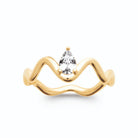 Bague anneau ondulé zircon poire solitaire en plaqué or