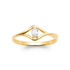 Bague anneau ouvert en goutte et zircon navette plaqué or, vue de face
