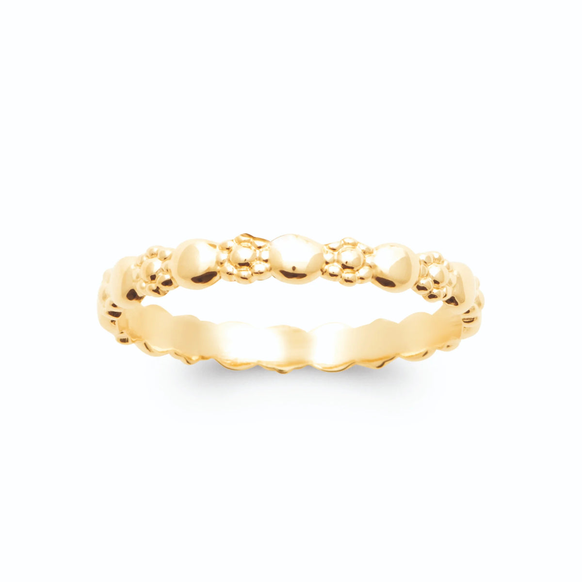 Bague anneau perlé de billes d’or alternées en plaqué or