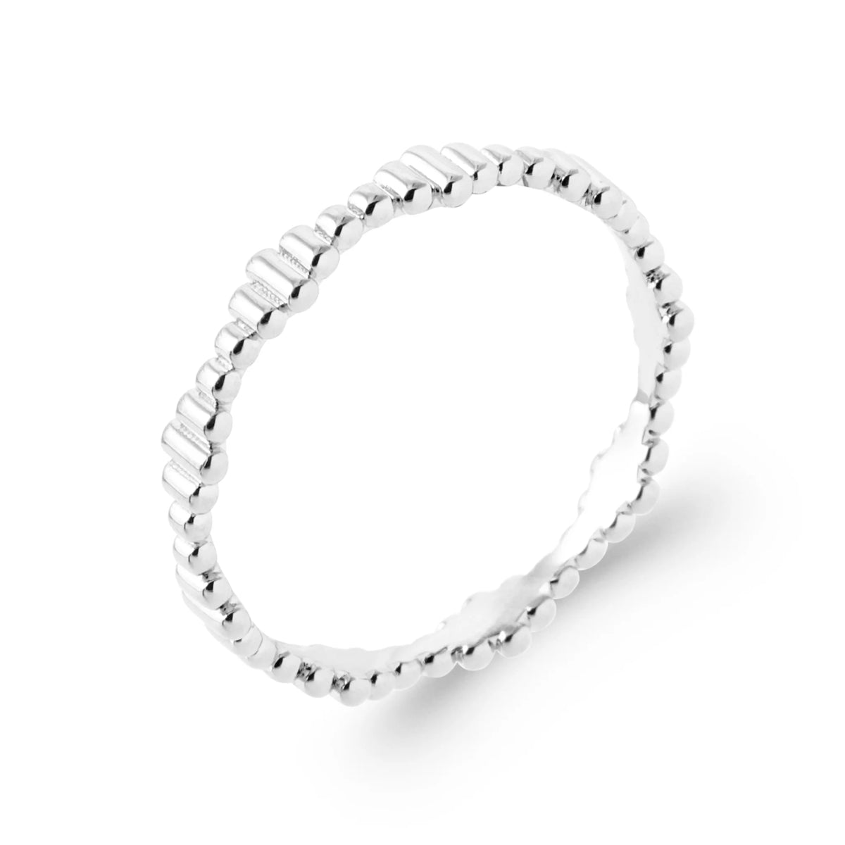 Bague anneau perlé de grains ovales en argent 925 rhodié