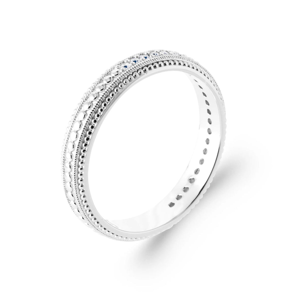 Bague anneau perlé et ligne de zircons en argent 925