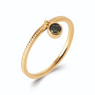 Bague anneau perlé et pampille pierre ronde vert olive en plaqué or