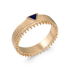 Bague anneau perlé et triangle laqué bleu nuit en plaqué or